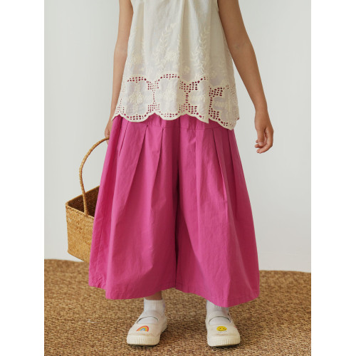 60支水洗全棉 兒童寬松濶腿花苞褲 女童玫紅百搭八分褲 夏款 童裝