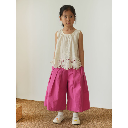 60支水洗全棉 兒童寬松濶腿花苞褲 女童玫紅百搭八分褲 夏款 童裝