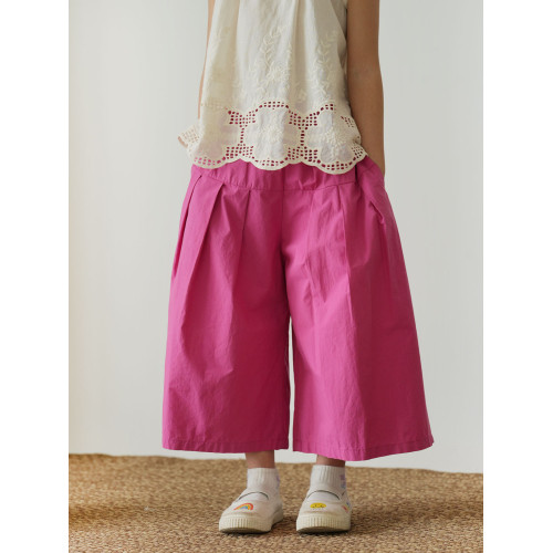 60支水洗全棉 兒童寬松濶腿花苞褲 女童玫紅百搭八分褲 夏款 童裝