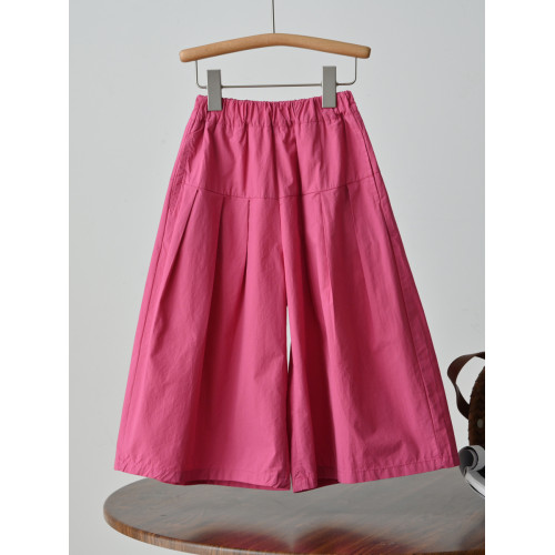 60支水洗全棉 兒童寬松濶腿花苞褲 女童玫紅百搭八分褲 夏款 童裝