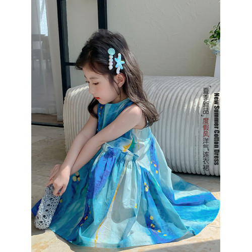 女童連衣裙夏季2025新款洋氣女孩公主裙夏日海灘裙兒童夏裝背心裙