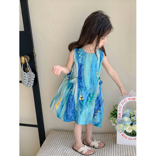 女童連衣裙夏季2025新款洋氣女孩公主裙夏日海灘裙兒童夏裝背心裙