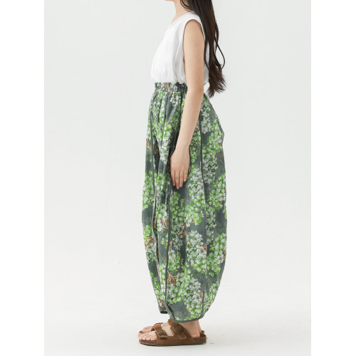 Pawpaw liu原創設計女童褲子夏薄款2025新款兒童綠花多瓣褲燈籠褲