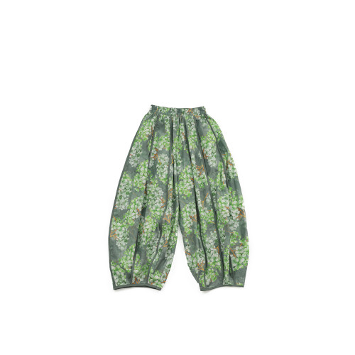 Pawpaw liu原創設計女童褲子夏薄款2025新款兒童綠花多瓣褲燈籠褲