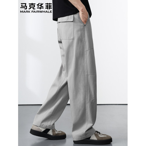 馬克華菲日系萊賽爾天絲休閒褲男夏季新款透氣親膚寬松工裝濶腿褲
