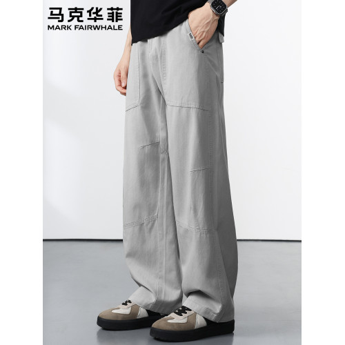 馬克華菲日系萊賽爾天絲休閒褲男夏季新款透氣親膚寬松工裝濶腿褲
