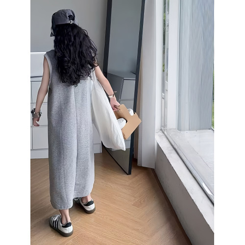 女童夏季連衣裙兒童假兩件長款背心吊帶裙女孩慵懶風修身無袖裙子