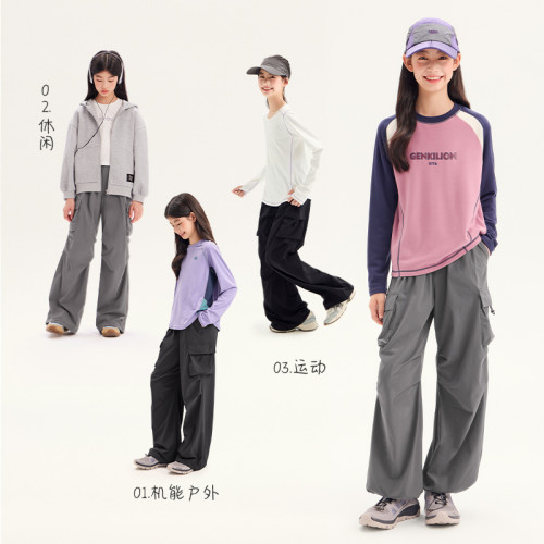 女童褲子兒童濶腿工裝褲2025夏季薄款大童寬松戶外涼感速乾直筒褲