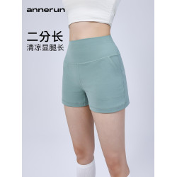 annerun裸感瑜伽短褲高腰修身運動褲休閒短款設計感帶口袋瑜伽褲