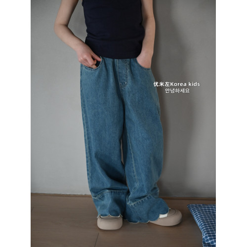 優米左童裝洋氣女孩甜美褲子2025新款女童秋款牛仔褲兒童直筒褲