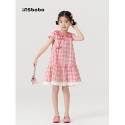 INSbobo童裝女童連衣裙夏季新款兒童裙子甜美女孩格子裙洋氣夏裝
