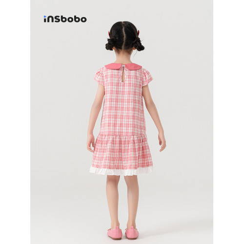 INSbobo童裝女童連衣裙夏季新款兒童裙子甜美女孩格子裙洋氣夏裝