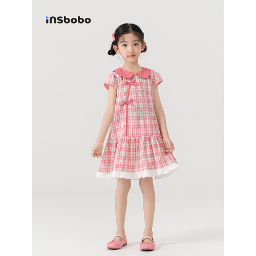 INSbobo童裝女童連衣裙夏季新款兒童裙子甜美女孩格子裙洋氣夏裝