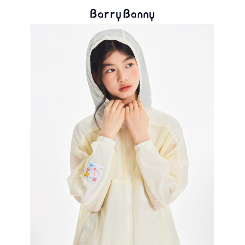 BarryBanny女童夏季輕薄UPF50防曬衣新款兒童戶外淺黃透氣上衣