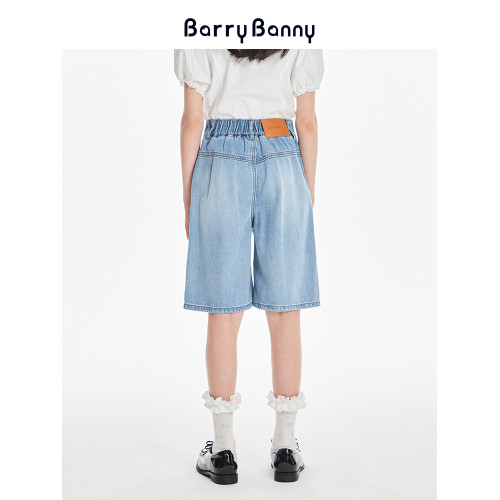 BarryBanny女童萊賽爾牛仔短褲2025夏季兒童濶腿褲寬松五分褲子