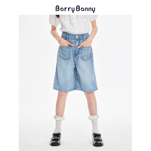 BarryBanny女童萊賽爾牛仔短褲2025夏季兒童濶腿褲寬松五分褲子