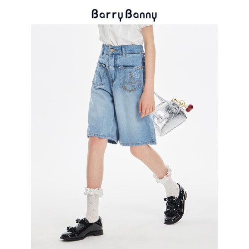 BarryBanny女童萊賽爾牛仔短褲2025夏季兒童濶腿褲寬松五分褲子