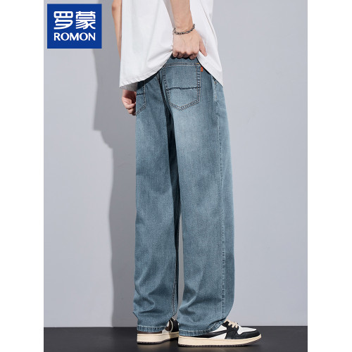 羅矇2025新款夏季天絲牛仔褲男寬松直筒薄款透氣簡約百搭濶腿褲