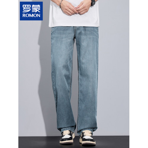 羅矇2025新款夏季天絲牛仔褲男寬松直筒薄款透氣簡約百搭濶腿褲