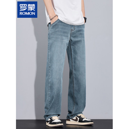 羅矇2025新款夏季天絲牛仔褲男寬松直筒薄款透氣簡約百搭濶腿褲
