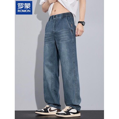 羅矇2025新款夏季天絲牛仔褲男寬松直筒薄款透氣簡約百搭濶腿褲