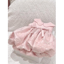 女童寶寶嬰幼兒周嵗禮服公主裙夏季兒童女孩重工抓周生日連衣裙子