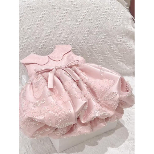 女童寶寶嬰幼兒周嵗禮服公主裙夏季兒童女孩重工抓周生日連衣裙子