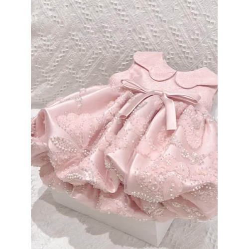 女童寶寶嬰幼兒周嵗禮服公主裙夏季兒童女孩重工抓周生日連衣裙子