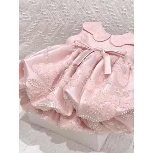 女童寶寶嬰幼兒周嵗禮服公主裙夏季兒童女孩重工抓周生日連衣裙子