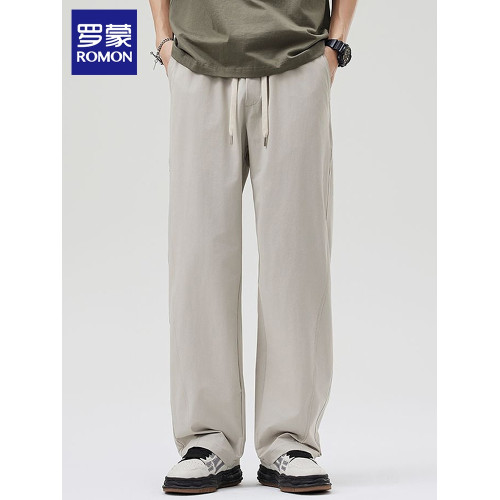 羅矇冰絲休閒褲男士2025夏季薄款垂感濶腿褲寬松直筒運動長褲子男