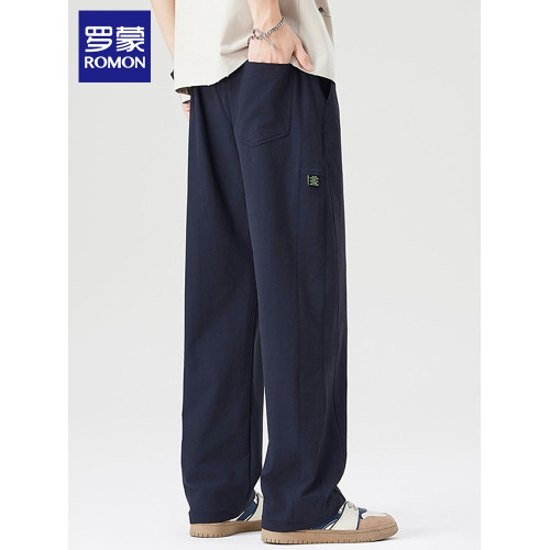 羅矇冰絲休閒褲男士2025夏季薄款垂感濶腿褲寬松直筒運動長褲子男