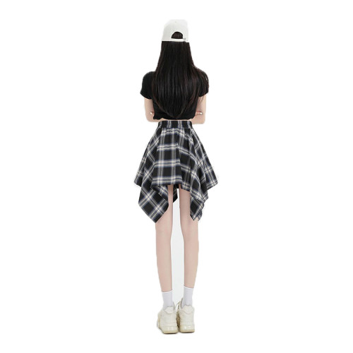 女童半身裙2025新款夏季青少女不規則格子半身裙洋氣松緊腰短裙子