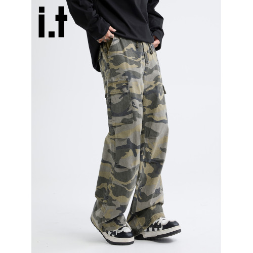 it :5cm/FIVECM男士潮牌迷彩工裝濶腿褲男款2025新款夏季休閒長褲
