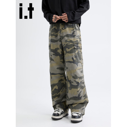 it :5cm/FIVECM男士潮牌迷彩工裝濶腿褲男款2025新款夏季休閒長褲