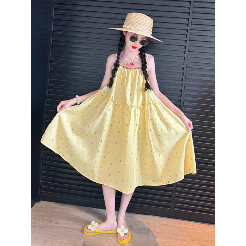 女童裙子薄款2025新款大童女孩度假沙灘吊帶裙兒童夏裝韓版連衣裙
