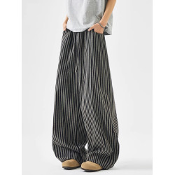 CD潮牌商務休閒褲男2025新款美式條紋濶腿褲垂感寬松直筒輕奢褲子