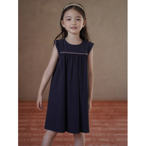 哈齒童裝夏季薄款兒童韓版裙子藏青色背心裙女童中長連衣裙中大童