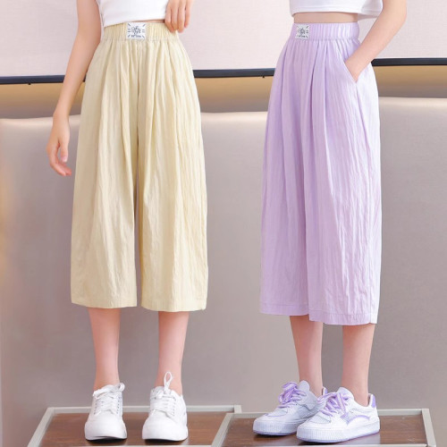 女童夏裝褲子2025新款兒童夏季薄款運動褲中大童夏款七分褲速乾褲
