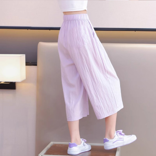 女童夏裝褲子2025新款兒童夏季薄款運動褲中大童夏款七分褲速乾褲