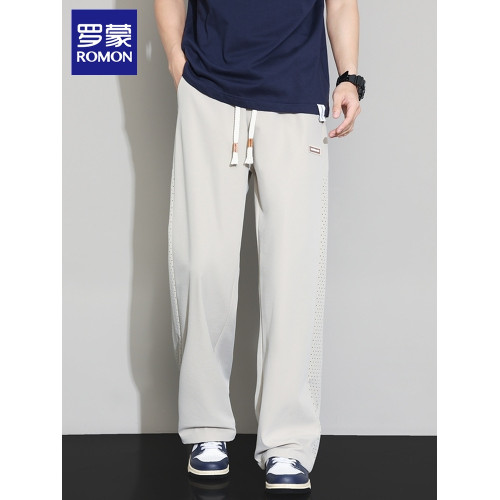 羅矇休閒褲男士2025年夏季新薄款寬松直筒濶腿褲潮牌運動長褲子男