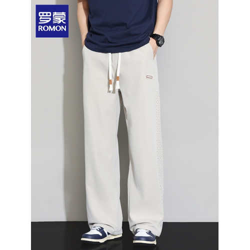 羅矇休閒褲男士2025年夏季新薄款寬松直筒濶腿褲潮牌運動長褲子男