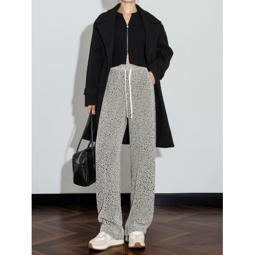 濶腿褲女春秋2025新款垂感寬松bf慵懶風黑白斜條紋休閒直筒運動褲