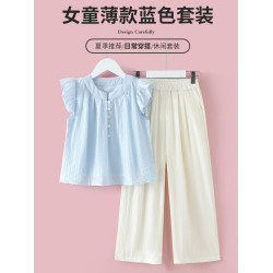 女童夏季小飛袖娃娃衫2025兒童夏裝無袖小衫薄款寬松女孩清新衣服