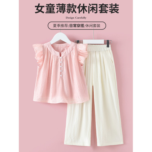 女童夏季小飛袖娃娃衫2025兒童夏裝無袖小衫薄款寬松女孩清新衣服