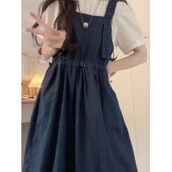 女童夏季連衣裙2025新款兒童洋氣中大童女孩夏裝牛仔背帶裙兩件套