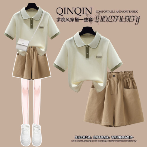 女童短褲外穿套裝2025新款夏裝中大童夏日休閒五分褲卡其濶腿褲子