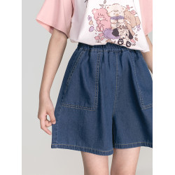 柔軟女童萊賽爾棉感牛仔短褲寬松薄牛仔中褲2025夏款中大童休閒褲