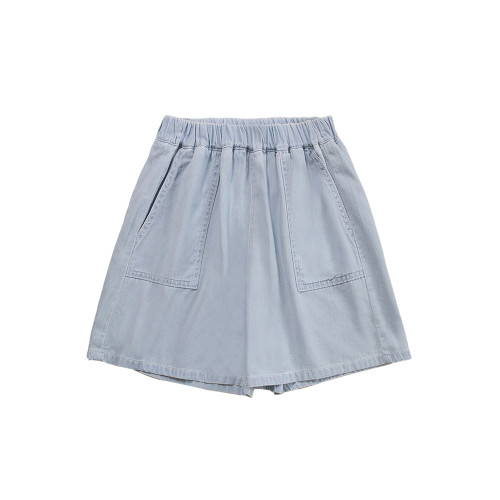 柔軟女童萊賽爾棉感牛仔短褲寬松薄牛仔中褲2025夏款中大童休閒褲