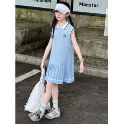 女童連衣裙夏季2025新款洋氣兒童高級感背心裙子小女孩運動Polo裙