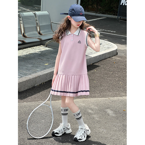 女童連衣裙夏季2025新款洋氣兒童高級感背心裙子小女孩運動Polo裙